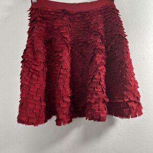 Adam Lippes Skirt Womens 4 Red Silk Frayed Whimsigoth Formal